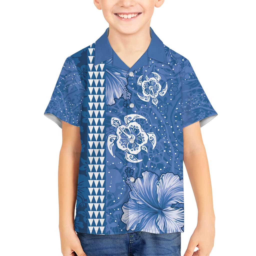 Blue Hibiscus Turle Family Matching Long Sleeve Bodycon Dress and Hawaiian Shirt Hawaiian Style Tribal Tapa Pattern