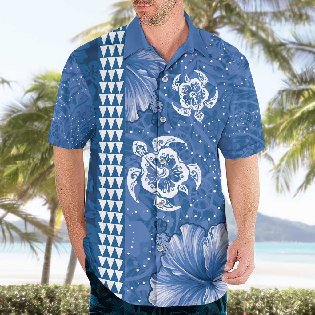 Blue Hibiscus Turle Hawaiian Shirt Hawaiian Style Tribal Tapa Pattern
