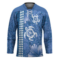 Blue Hibiscus Turle Hockey Jersey Hawaiian Style Tribal Tapa Pattern - Polynesian Pride