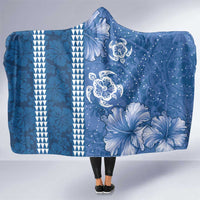 Blue Hibiscus Turle Hooded Blanket Hawaiian Style Tribal Tapa Pattern