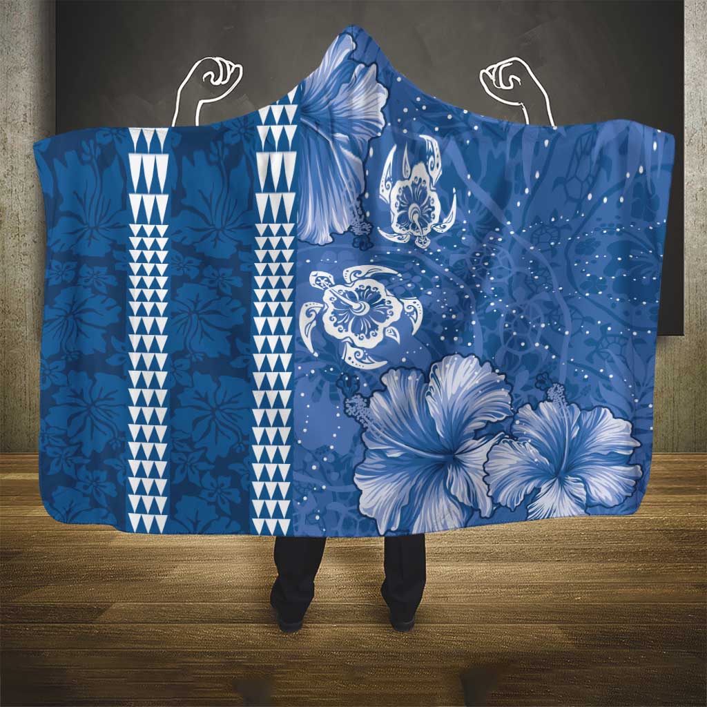 Blue Hibiscus Turle Hooded Blanket Hawaiian Style Tribal Tapa Pattern