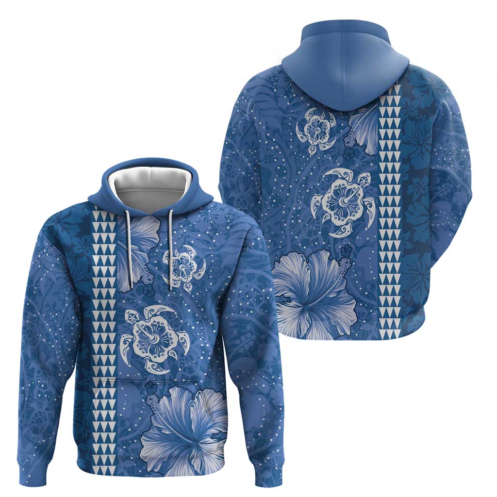 Blue Hibiscus Turle Hoodie Hawaiian Style Tribal Tapa Pattern