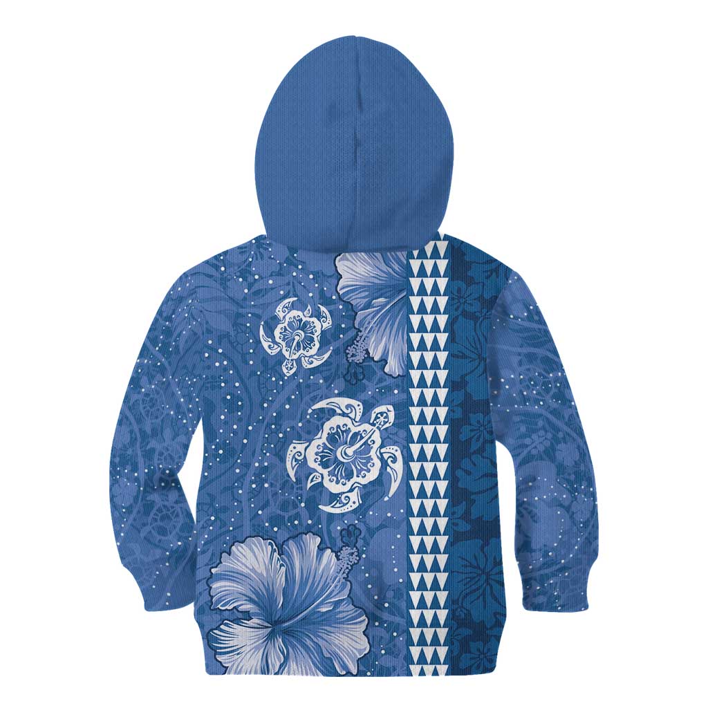 Blue Hibiscus Turle Kid Hoodie Hawaiian Style Tribal Tapa Pattern
