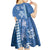Blue Hibiscus Turle Kid Short Sleeve Dress Hawaiian Style Tribal Tapa Pattern