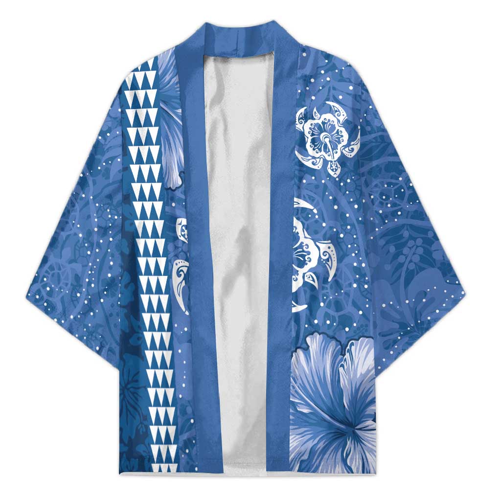Blue Hibiscus Turle Kimono Hawaiian Style Tribal Tapa Pattern - Polynesian Pride