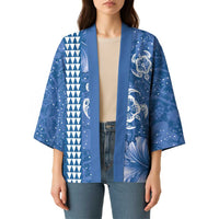 Blue Hibiscus Turle Kimono Hawaiian Style Tribal Tapa Pattern - Polynesian Pride