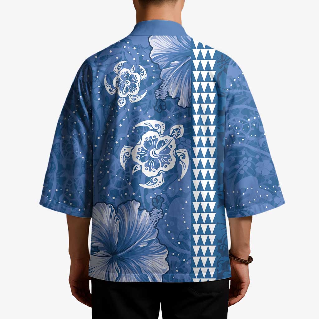 Blue Hibiscus Turle Kimono Hawaiian Style Tribal Tapa Pattern - Polynesian Pride