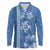 Blue Hibiscus Turle Long Sleeve Polo Shirt Hawaiian Style Tribal Tapa Pattern