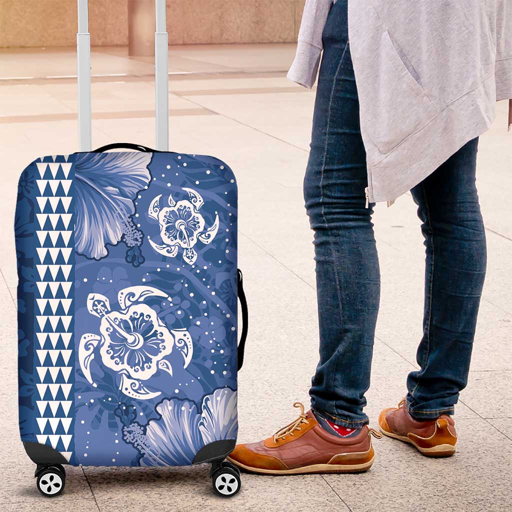 Blue Hibiscus Turle Luggage Cover Hawaiian Style Tribal Tapa Pattern