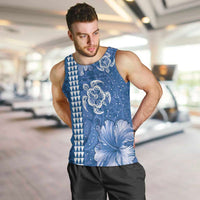 Blue Hibiscus Turle Men Tank Top Hawaiian Style Tribal Tapa Pattern