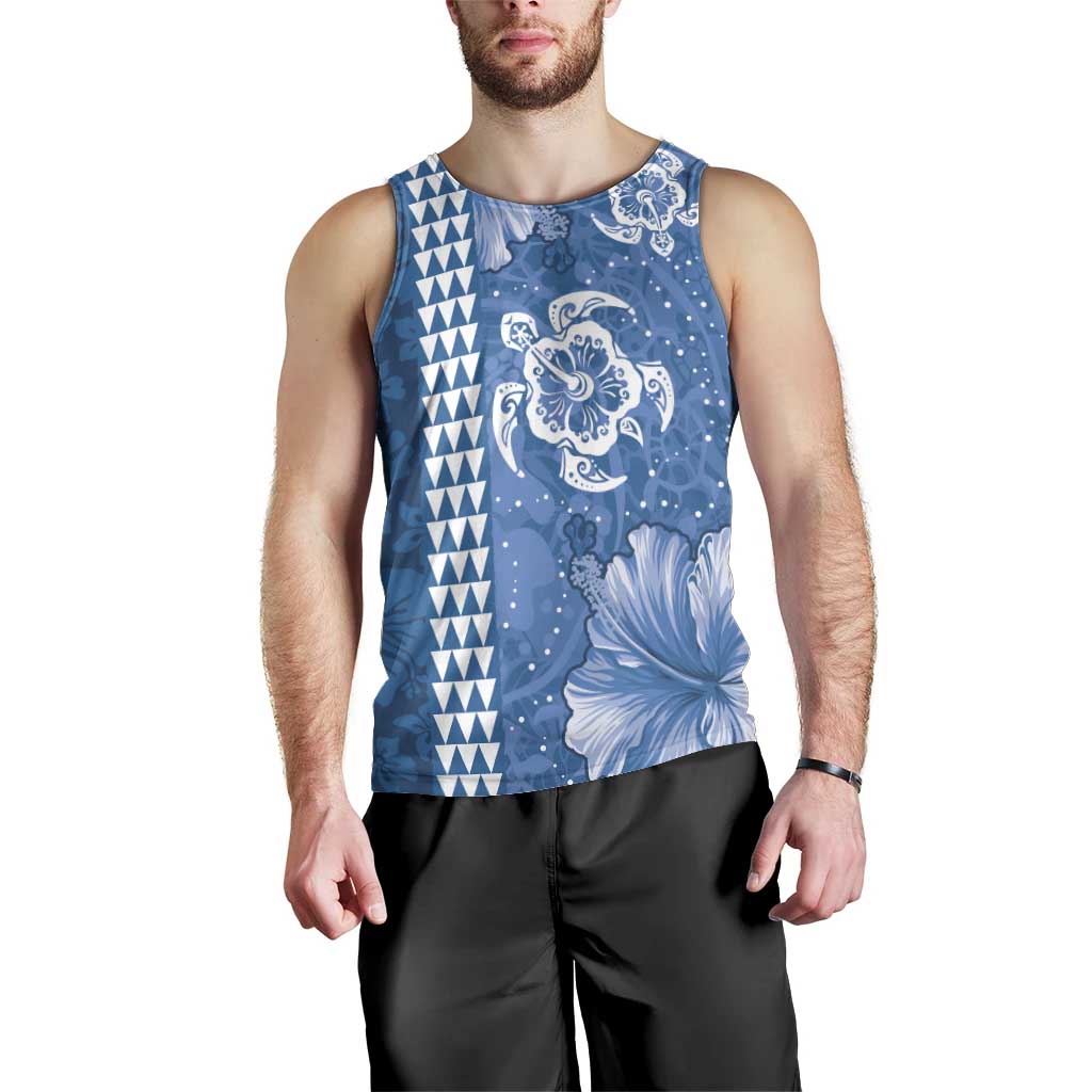 Blue Hibiscus Turle Men Tank Top Hawaiian Style Tribal Tapa Pattern