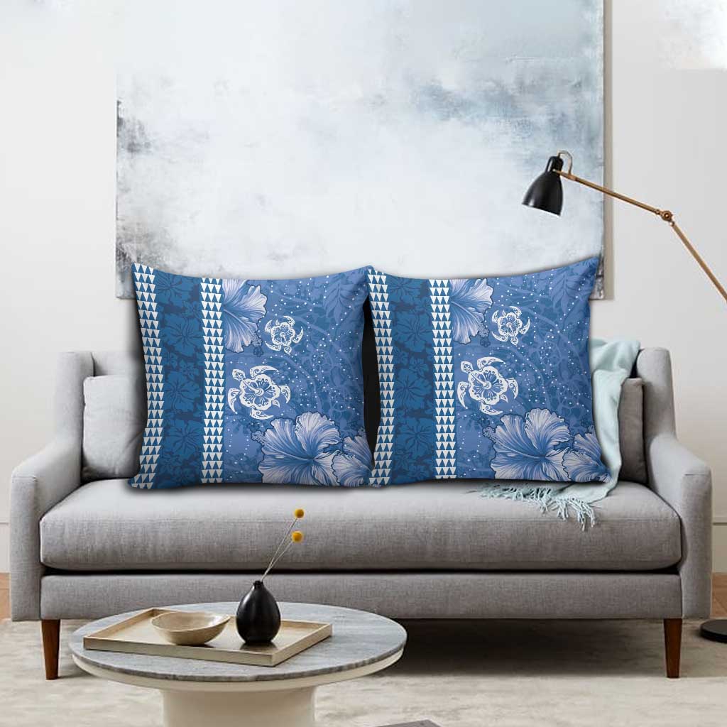 Blue Hibiscus Turle Pillow Cover Hawaiian Style Tribal Tapa Pattern - Polynesian Pride
