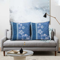 Blue Hibiscus Turle Pillow Cover Hawaiian Style Tribal Tapa Pattern - Polynesian Pride