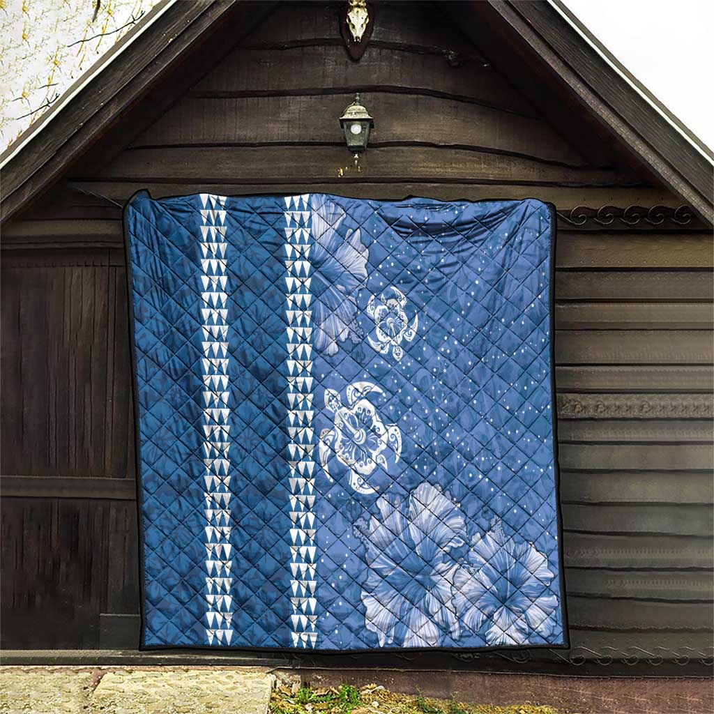 Blue Hibiscus Turle Quilt Hawaiian Style Tribal Tapa Pattern