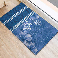 Blue Hibiscus Turle Rubber Doormat Hawaiian Style Tribal Tapa Pattern