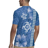 Blue Hibiscus Turle Rugby Jersey Hawaiian Style Tribal Tapa Pattern