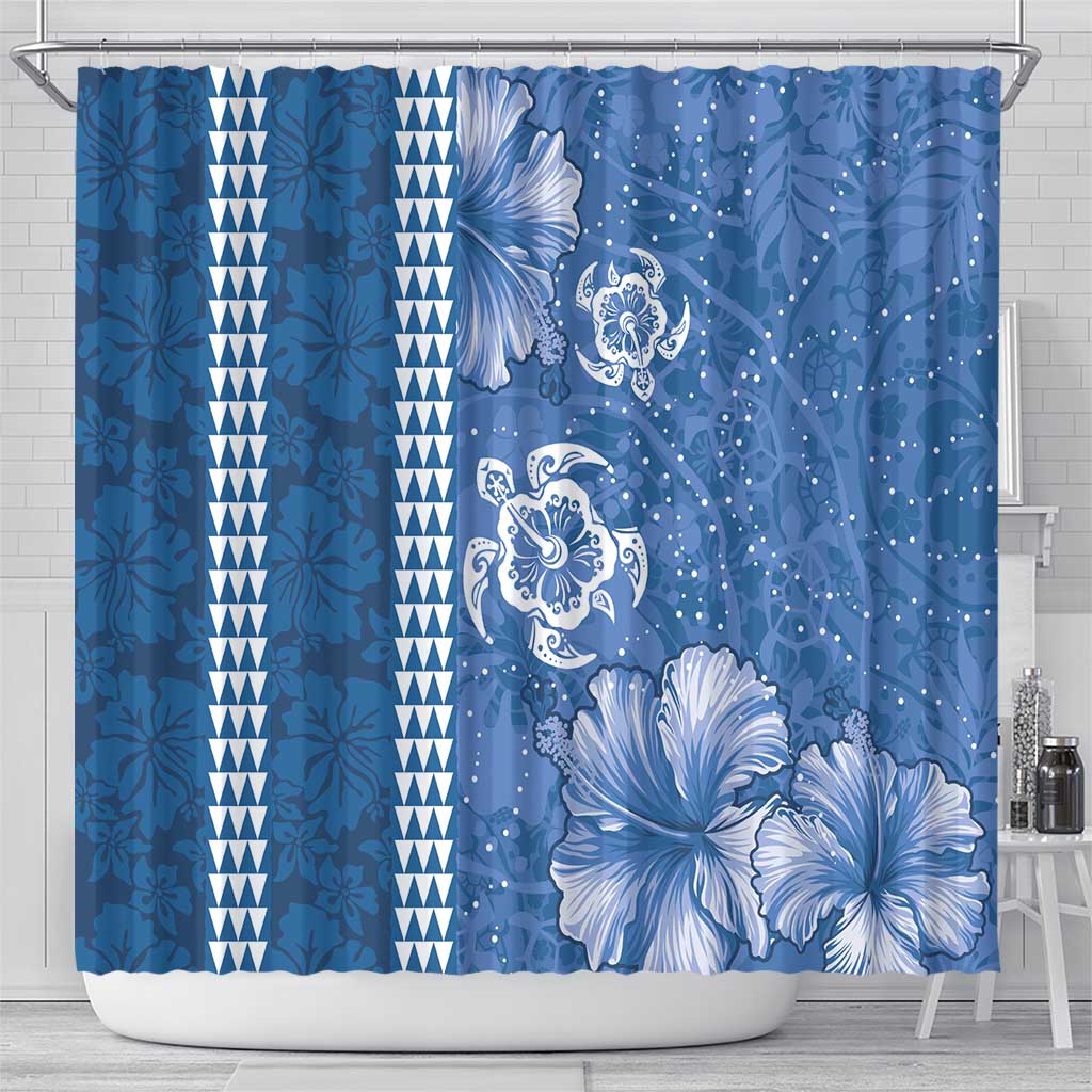 Blue Hibiscus Turle Shower Curtain Hawaiian Style Tribal Tapa Pattern LT9 - Polynesian Pride