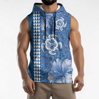 Blue Hibiscus Turle Sleeveless Hoodie Hawaiian Style Tribal Tapa Pattern LT9 - Polynesian Pride