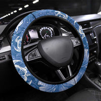 Blue Hibiscus Turle Steering Wheel Cover Hawaiian Style Tribal Tapa Pattern