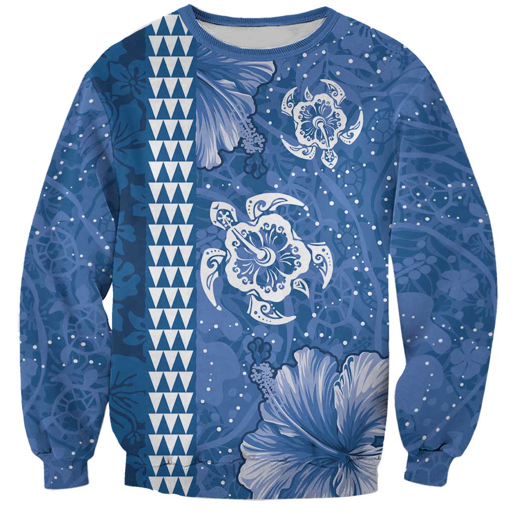 Blue Hibiscus Turle Sweatshirt Hawaiian Style Tribal Tapa Pattern