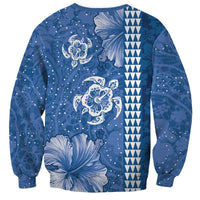 Blue Hibiscus Turle Sweatshirt Hawaiian Style Tribal Tapa Pattern