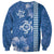 Blue Hibiscus Turle Sweatshirt Hawaiian Style Tribal Tapa Pattern