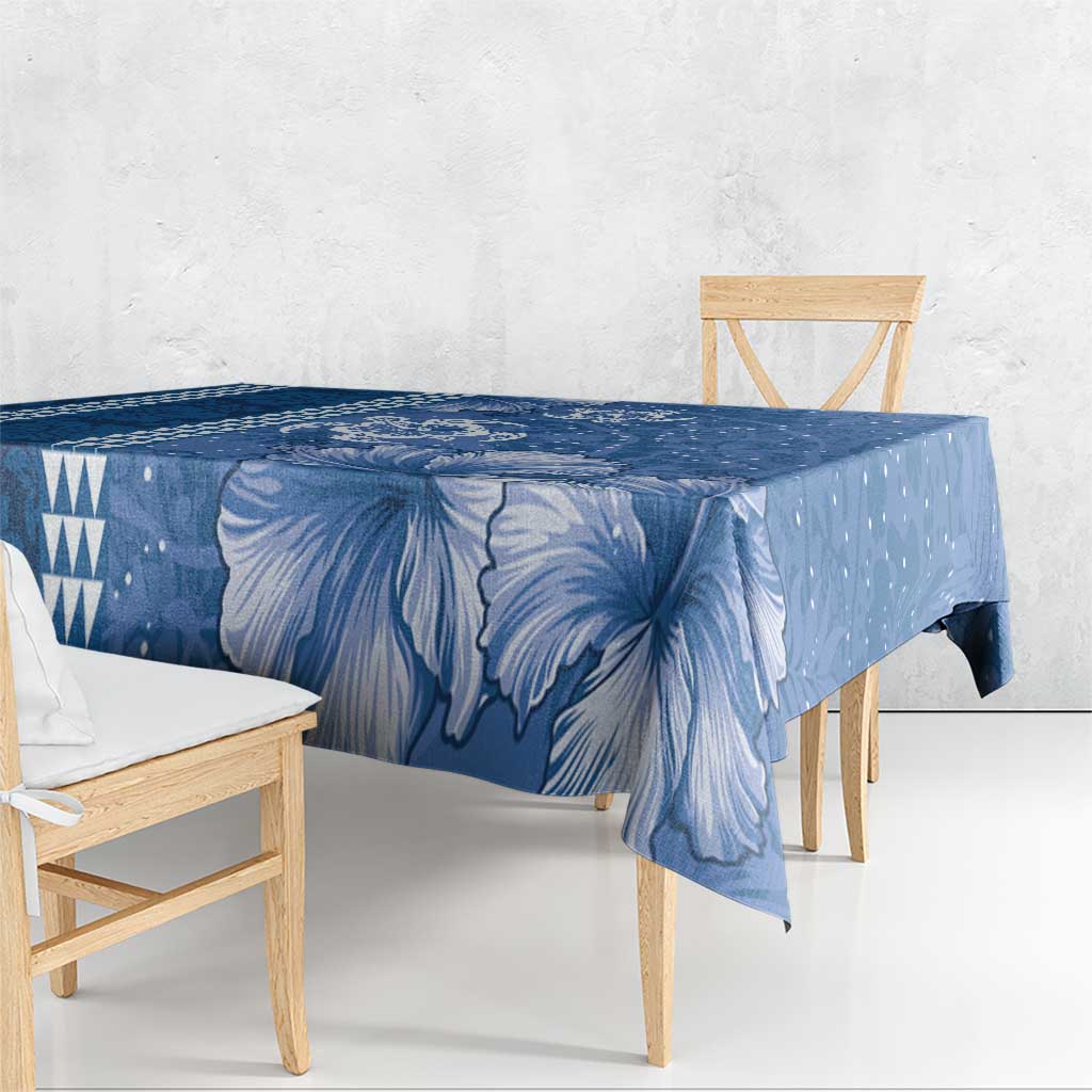 Blue Hibiscus Turle Tablecloth Hawaiian Style Tribal Tapa Pattern
