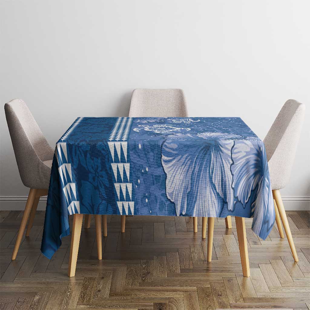 Blue Hibiscus Turle Tablecloth Hawaiian Style Tribal Tapa Pattern
