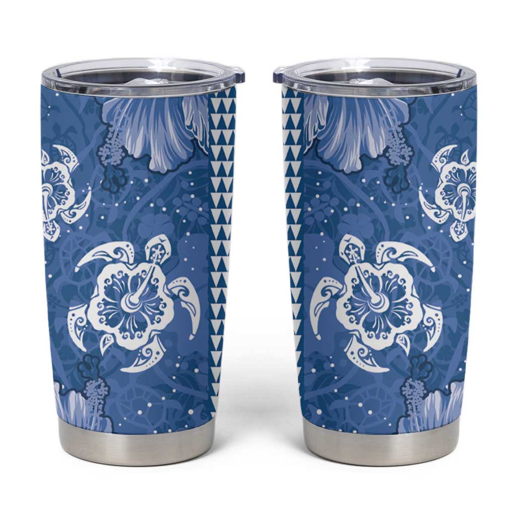 Blue Hibiscus Turle Tumbler Cup Hawaiian Style Tribal Tapa Pattern