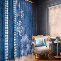 Blue Hibiscus Turle Window Curtain Hawaiian Style Tribal Tapa Pattern