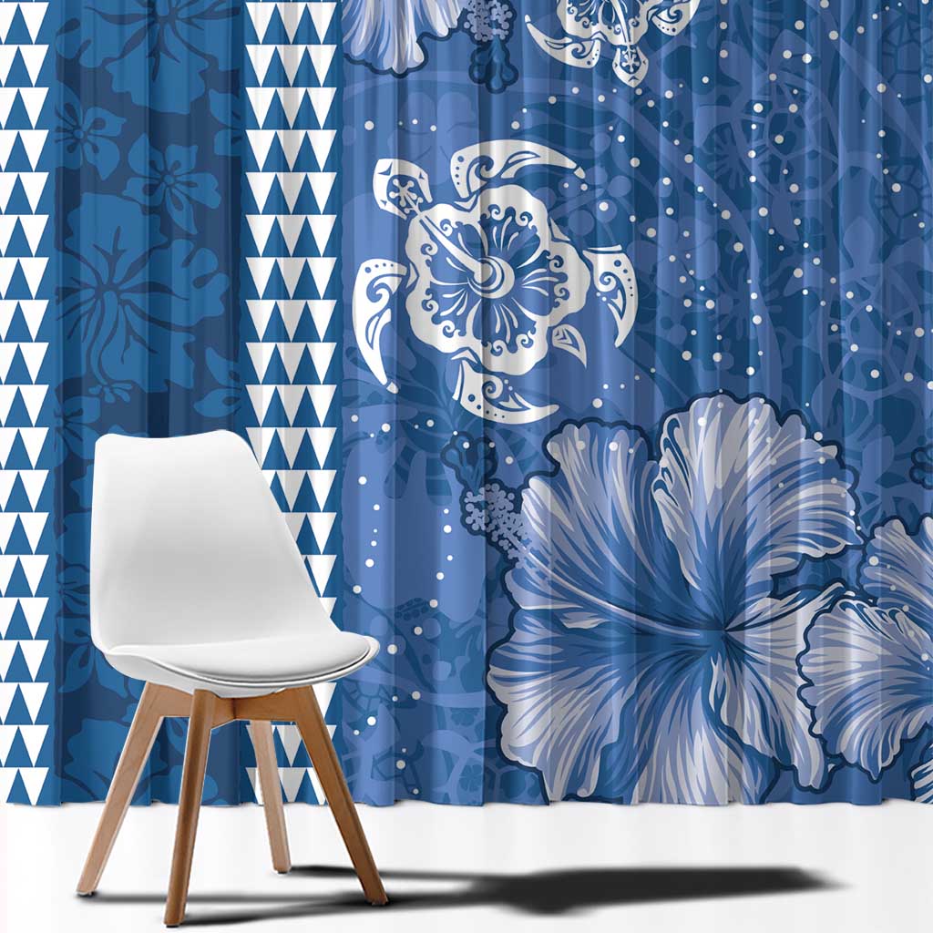 Blue Hibiscus Turle Window Curtain Hawaiian Style Tribal Tapa Pattern
