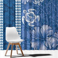 Blue Hibiscus Turle Window Curtain Hawaiian Style Tribal Tapa Pattern
