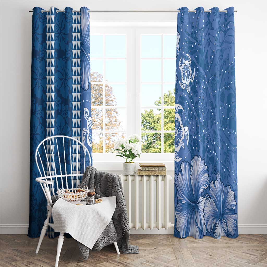 Blue Hibiscus Turle Window Curtain Hawaiian Style Tribal Tapa Pattern