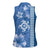 Blue Hibiscus Turle Women Sleeveless Polo Shirt Hawaiian Style Tribal Tapa Pattern