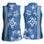 Blue Hibiscus Turle Women Sleeveless Polo Shirt Hawaiian Style Tribal Tapa Pattern