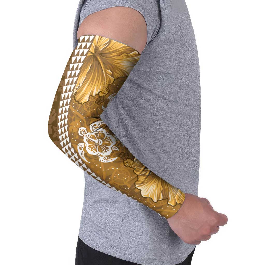 Gold Hibiscus Turle Arm Sleeves Hawaiian Style Tribal Tapa Pattern - Polynesian Pride