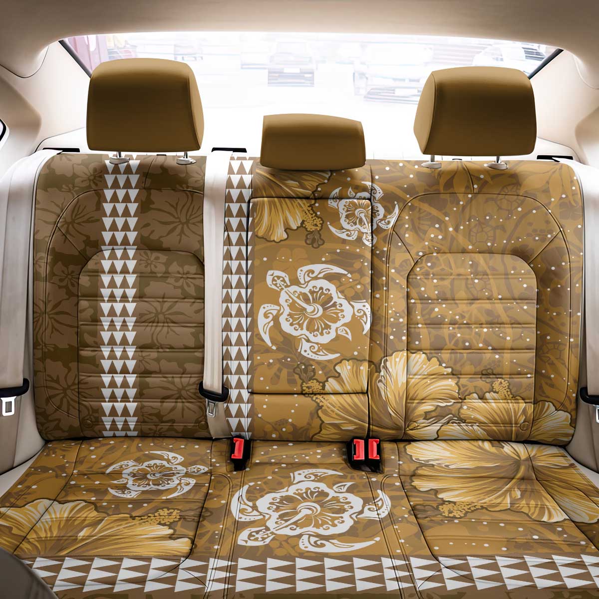 Gold Hibiscus Turle Back Car Seat Cover Hawaiian Style Tribal Tapa Pattern