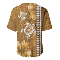 Gold Hibiscus Turle Baseball Jersey Hawaiian Style Tribal Tapa Pattern