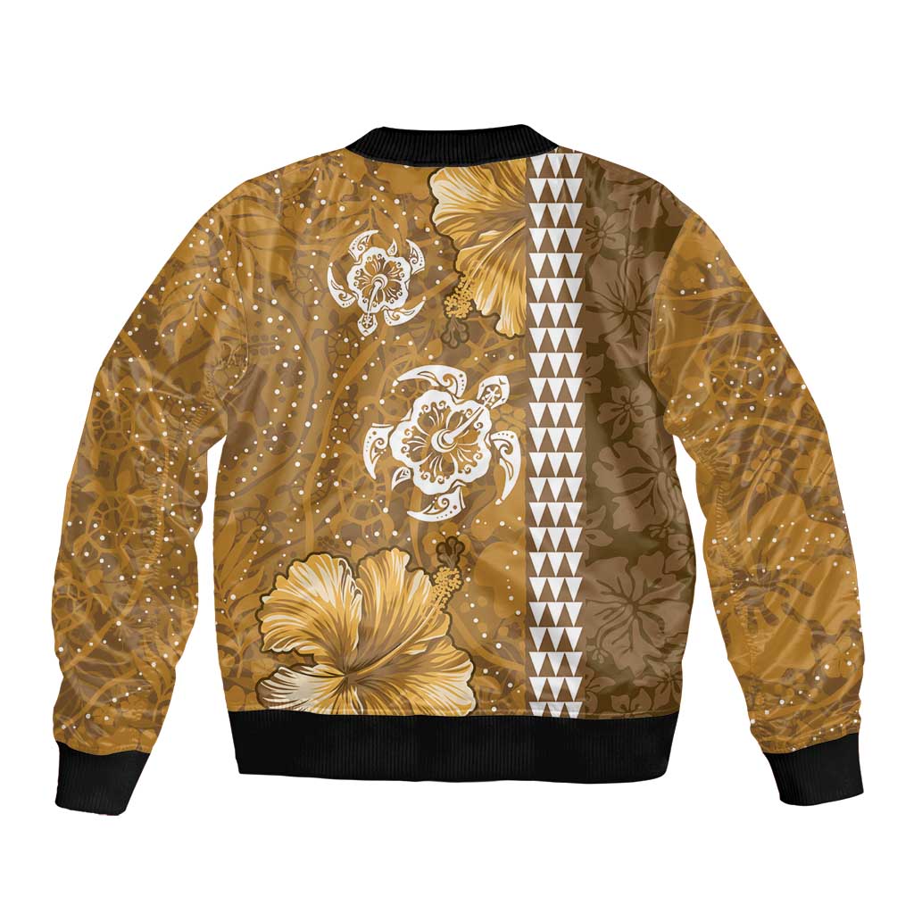 Gold Hibiscus Turle Bomber Jacket Hawaiian Style Tribal Tapa Pattern LT9 - Polynesian Pride