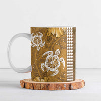 Gold Hibiscus Turle Ceramic Mug Hawaiian Style Tribal Tapa Pattern - Polynesian Pride