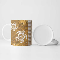Gold Hibiscus Turle Ceramic Mug Hawaiian Style Tribal Tapa Pattern - Polynesian Pride
