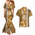 Gold Hibiscus Turle Couples Matching Mermaid Dress and Hawaiian Shirt Hawaiian Style Tribal Tapa Pattern