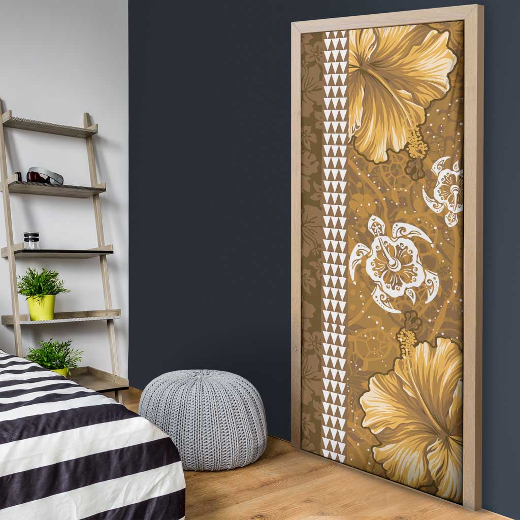 Gold Hibiscus Turle Door Cover Hawaiian Style Tribal Tapa Pattern - Polynesian Pride