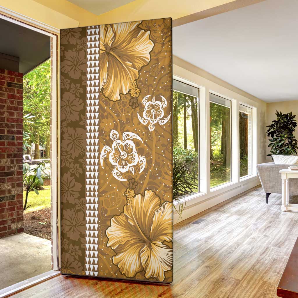 Gold Hibiscus Turle Door Cover Hawaiian Style Tribal Tapa Pattern - Polynesian Pride