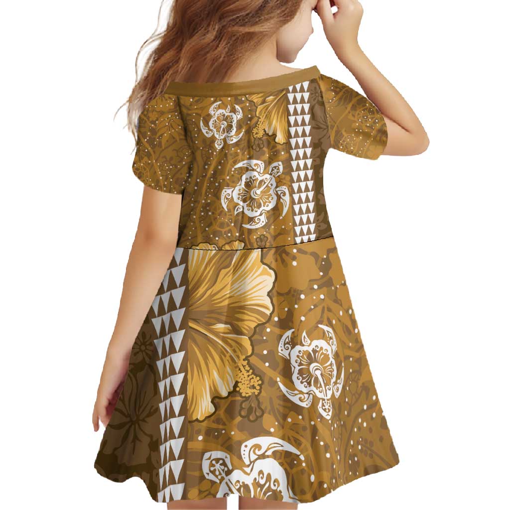 Gold Hibiscus Turle Family Matching Long Sleeve Bodycon Dress and Hawaiian Shirt Hawaiian Style Tribal Tapa Pattern LT9 - Polynesian Pride