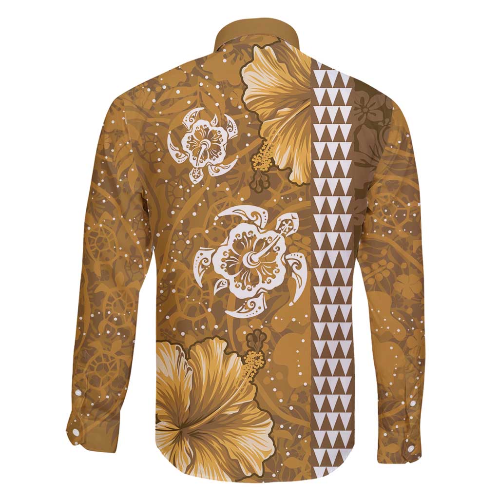 Gold Hibiscus Turle Family Matching Mermaid Dress and Hawaiian Shirt Hawaiian Style Tribal Tapa Pattern LT9 - Polynesian Pride
