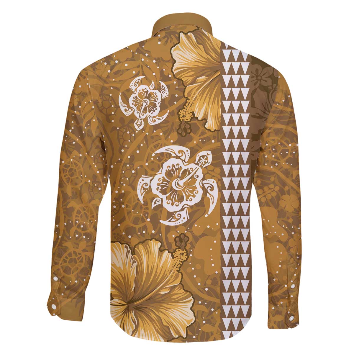 Gold Hibiscus Turle Family Matching Off The Shoulder Long Sleeve Dress and Hawaiian Shirt Hawaiian Style Tribal Tapa Pattern