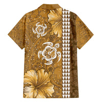 Gold Hibiscus Turle Family Matching Off Shoulder Maxi Dress and Hawaiian Shirt Hawaiian Style Tribal Tapa Pattern