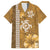 Gold Hibiscus Turle Family Matching Off Shoulder Short Dress and Hawaiian Shirt Hawaiian Style Tribal Tapa Pattern