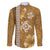 Gold Hibiscus Turle Family Matching Off Shoulder Short Dress and Hawaiian Shirt Hawaiian Style Tribal Tapa Pattern